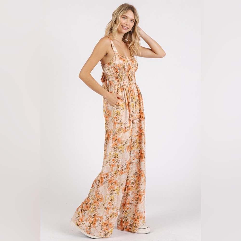 Mittoshop Flower Print Gathered Bust Sleeveless Jumpsuit - Picture 4 of 5